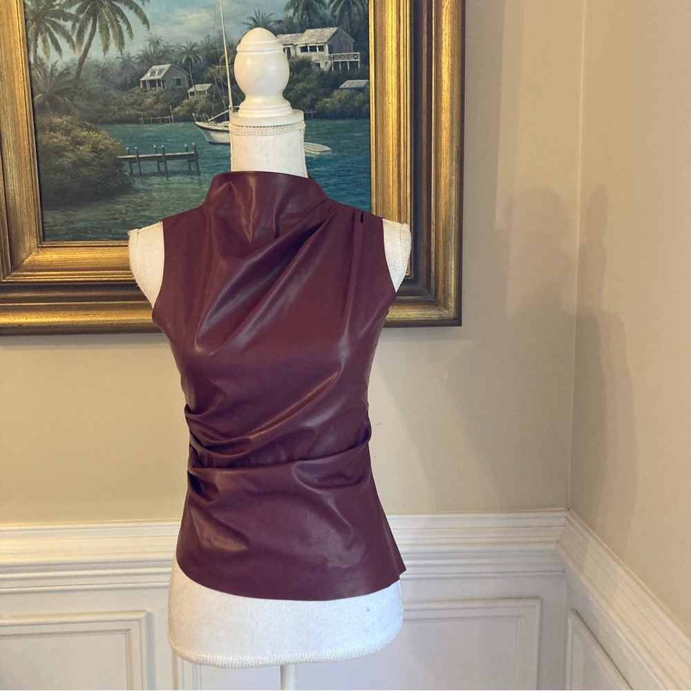 COMMENSE Burgundy Faux Leather High Neck Sleeveless Top NWT - Picture 11 of 11